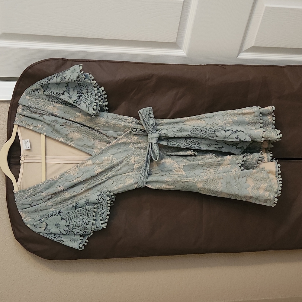 Blue and Tan Selfie Tie Waist Leslie Dress